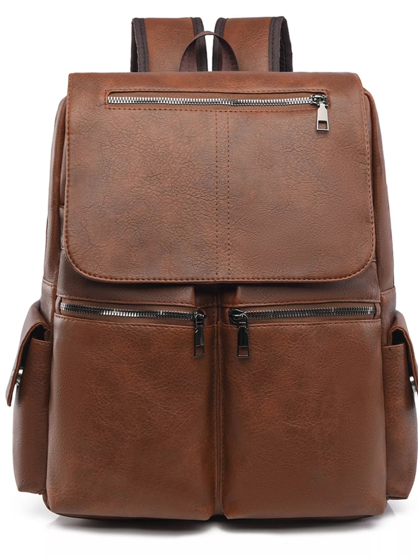 Leather Flapover Backpack Bag