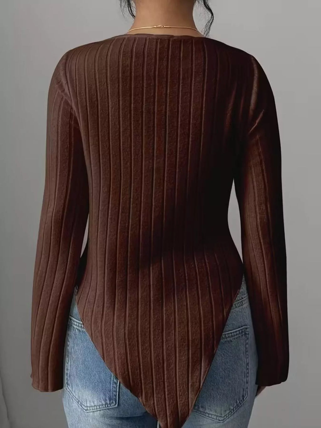 Cowl Neck Ribbed Knit T-Shirt