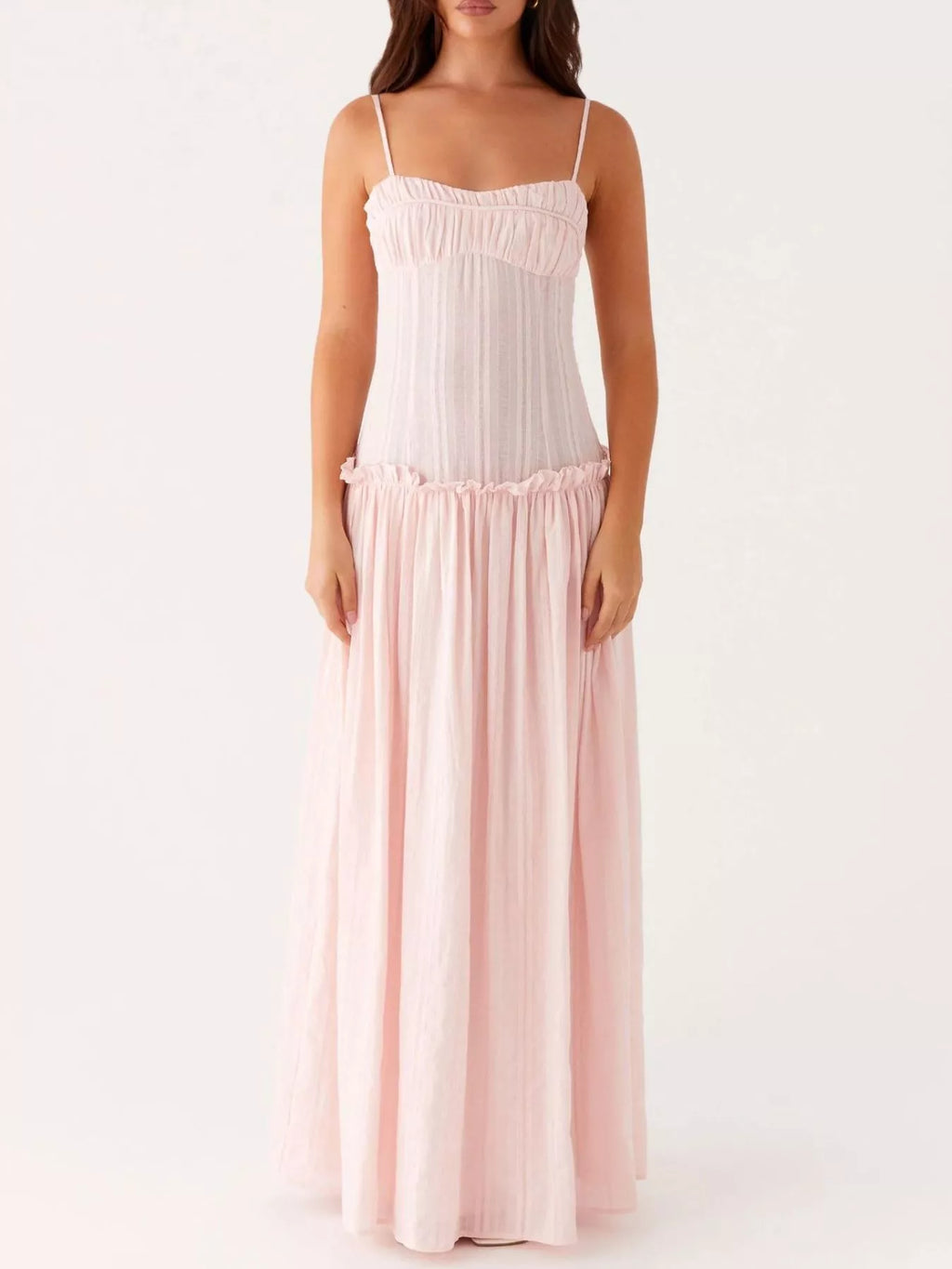 Ruched Spaghetti Strap Maxi Dress