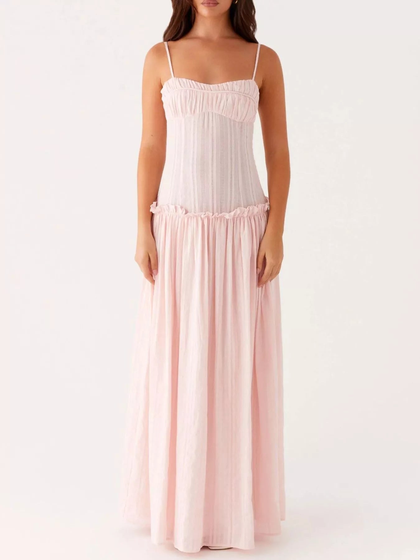 Ruched Spaghetti Strap Maxi Dress