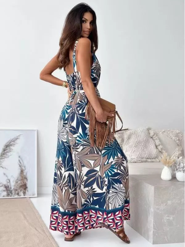 Printed Spaghetti Strap Wide-Leg Jumpsuit