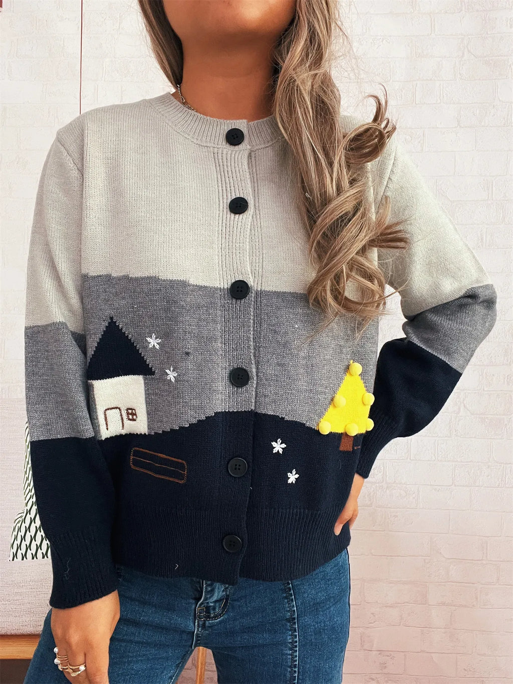 Color Block Button-Up Cardigan