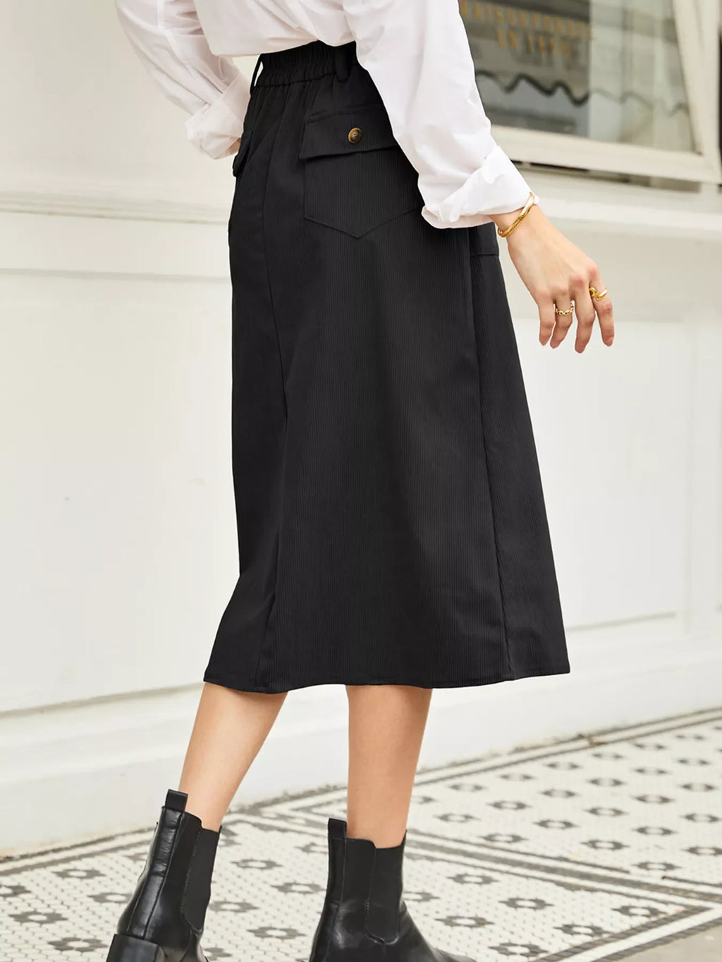 Front Slit Shift High Waist Midi Skirt
