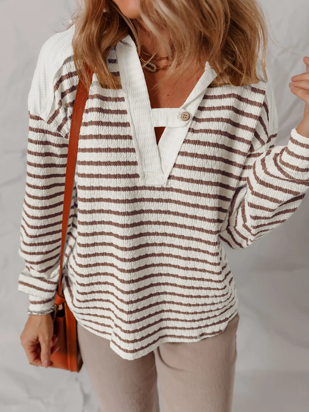 Striped V-Neck Long Sleeve Knit Hoodie