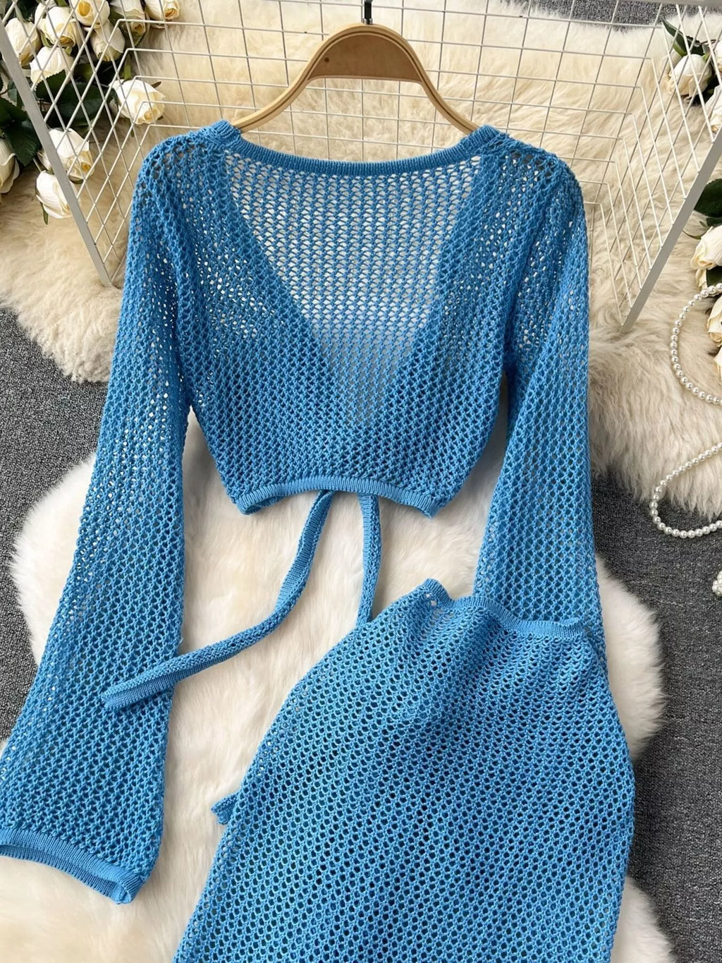 Knitted Crop Top and Slit Skirt Set