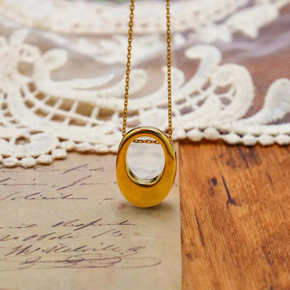 18K Gold-Plated Oval Pendant Necklace