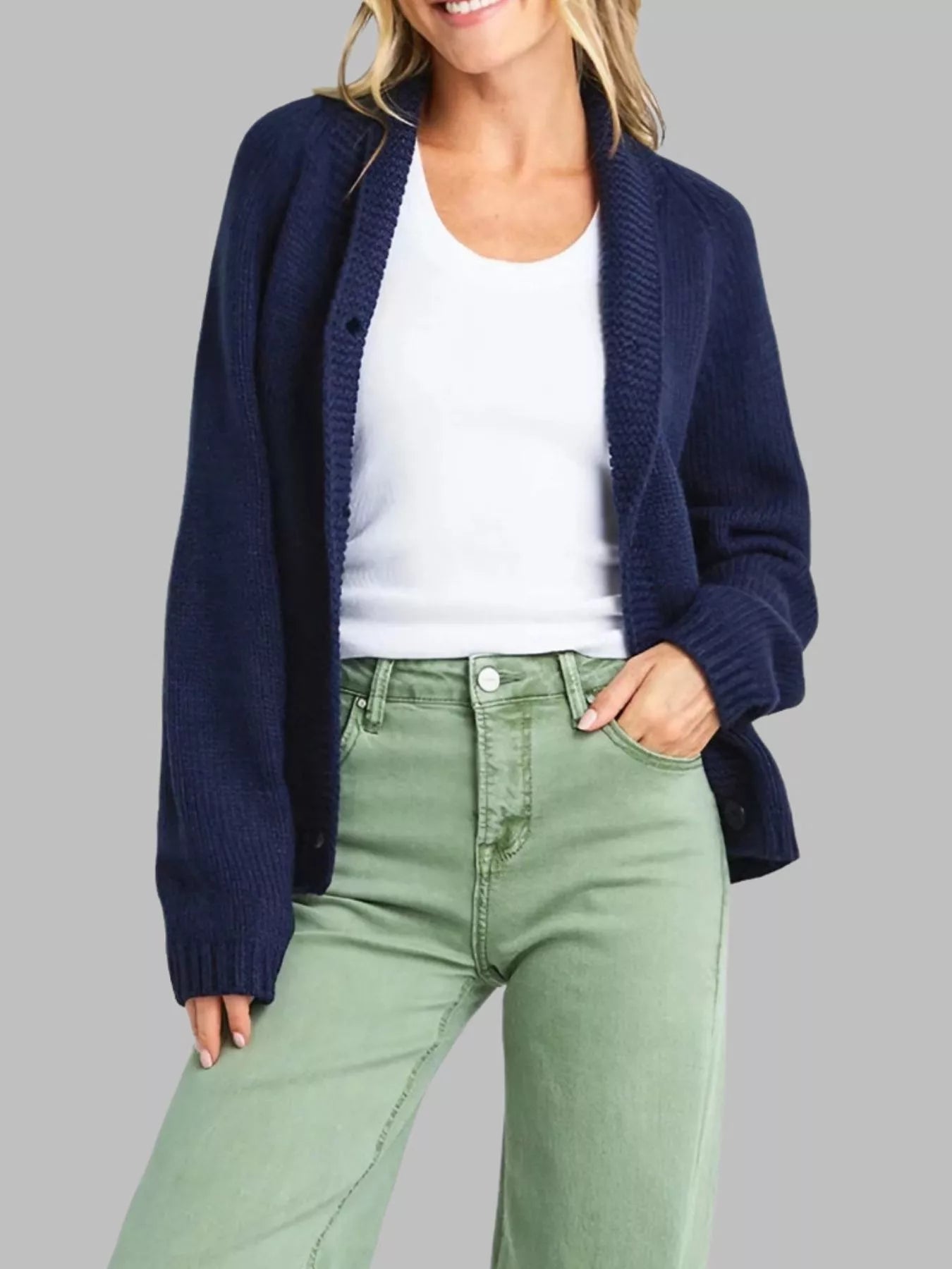 USA Flag Chunky Knit Button-Down Cardigan