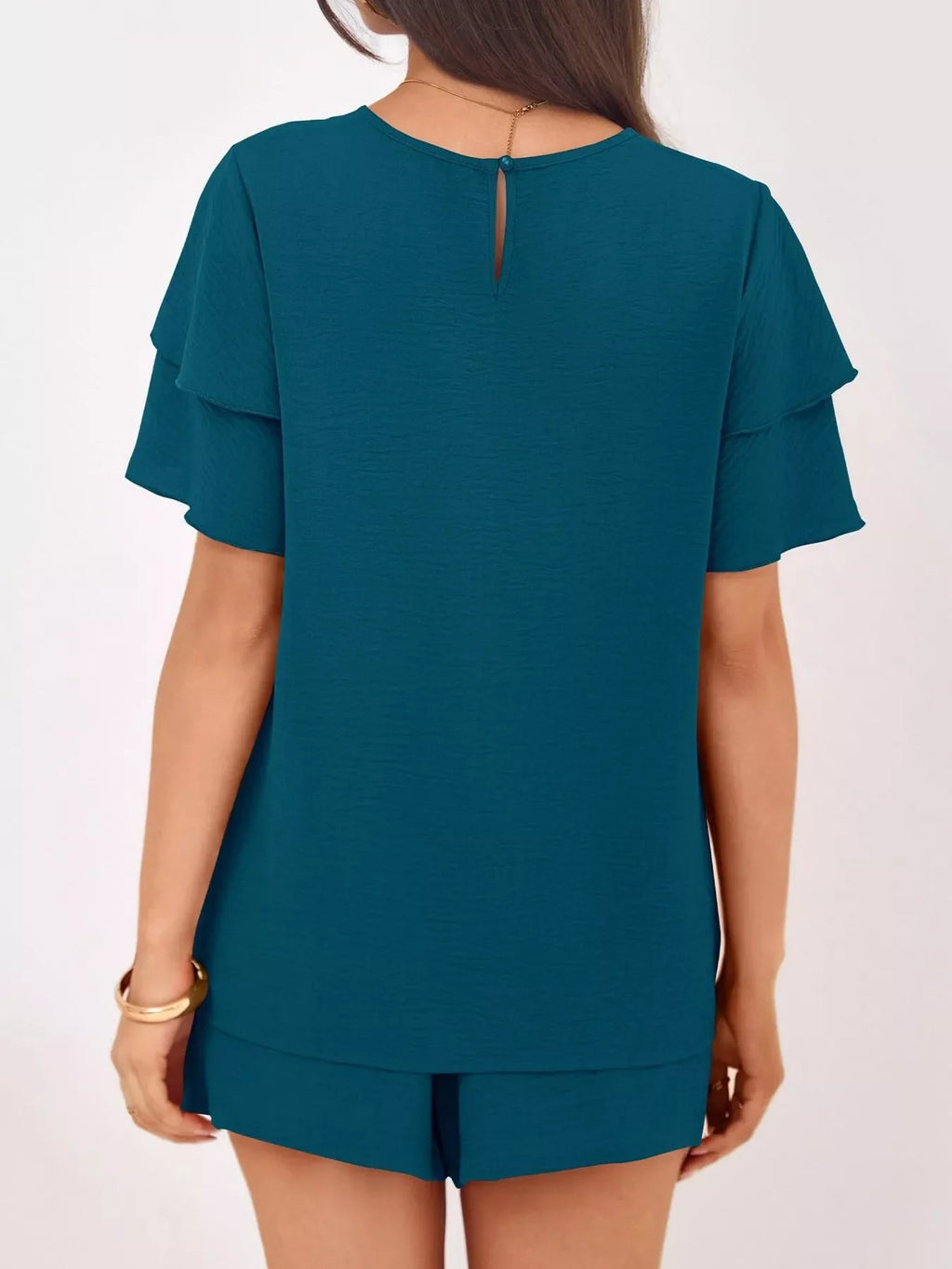 Ruffle Sleeve Top and Shorts Two-Piece Set