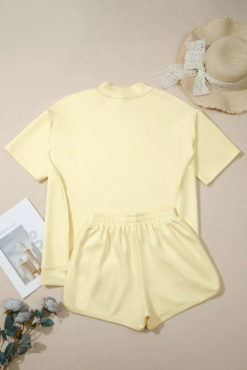 Relaxed Fit Mock Neck Top & Shorts Set