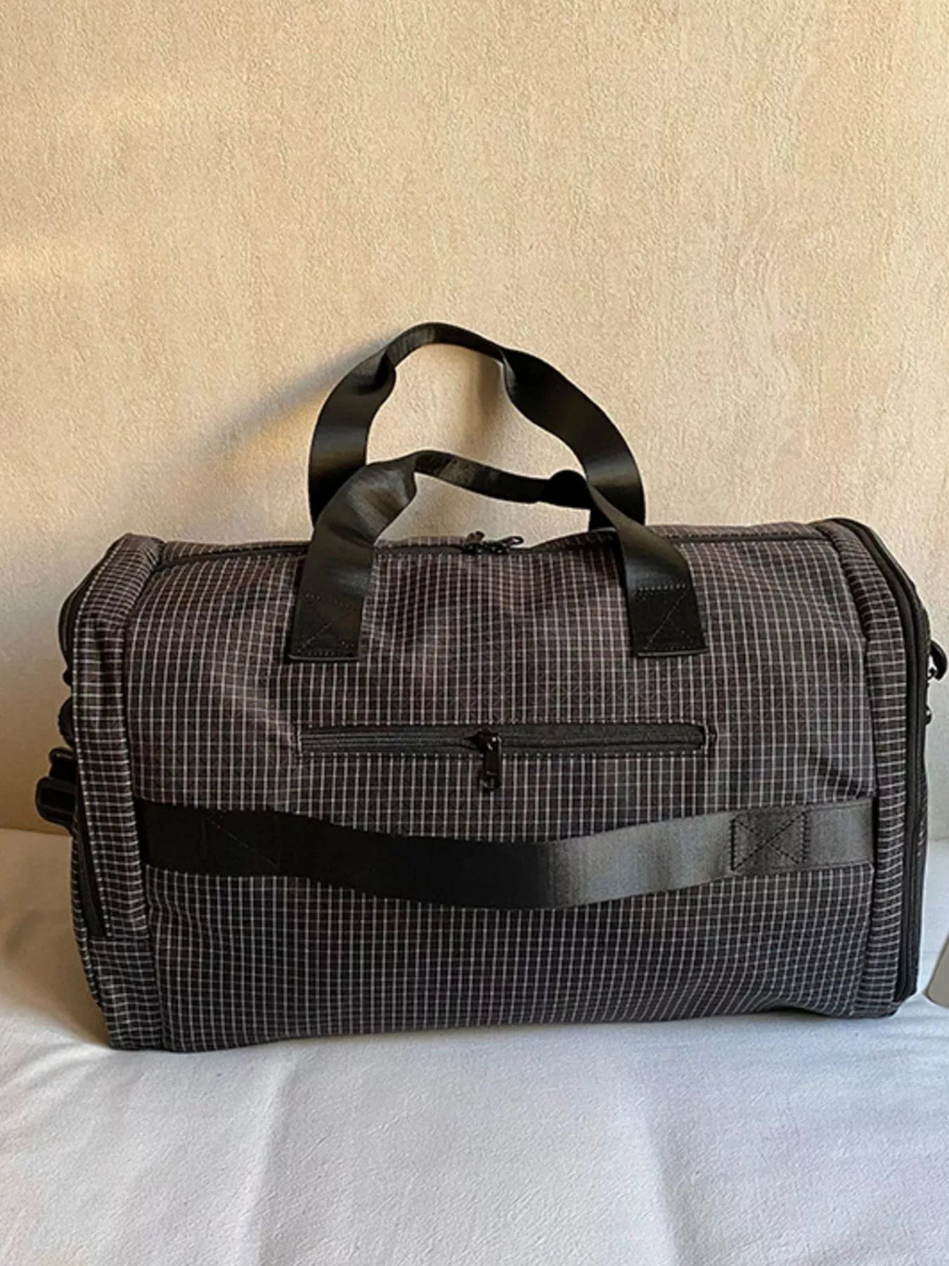 Plaid Duffel Bag with Multiple Pockets