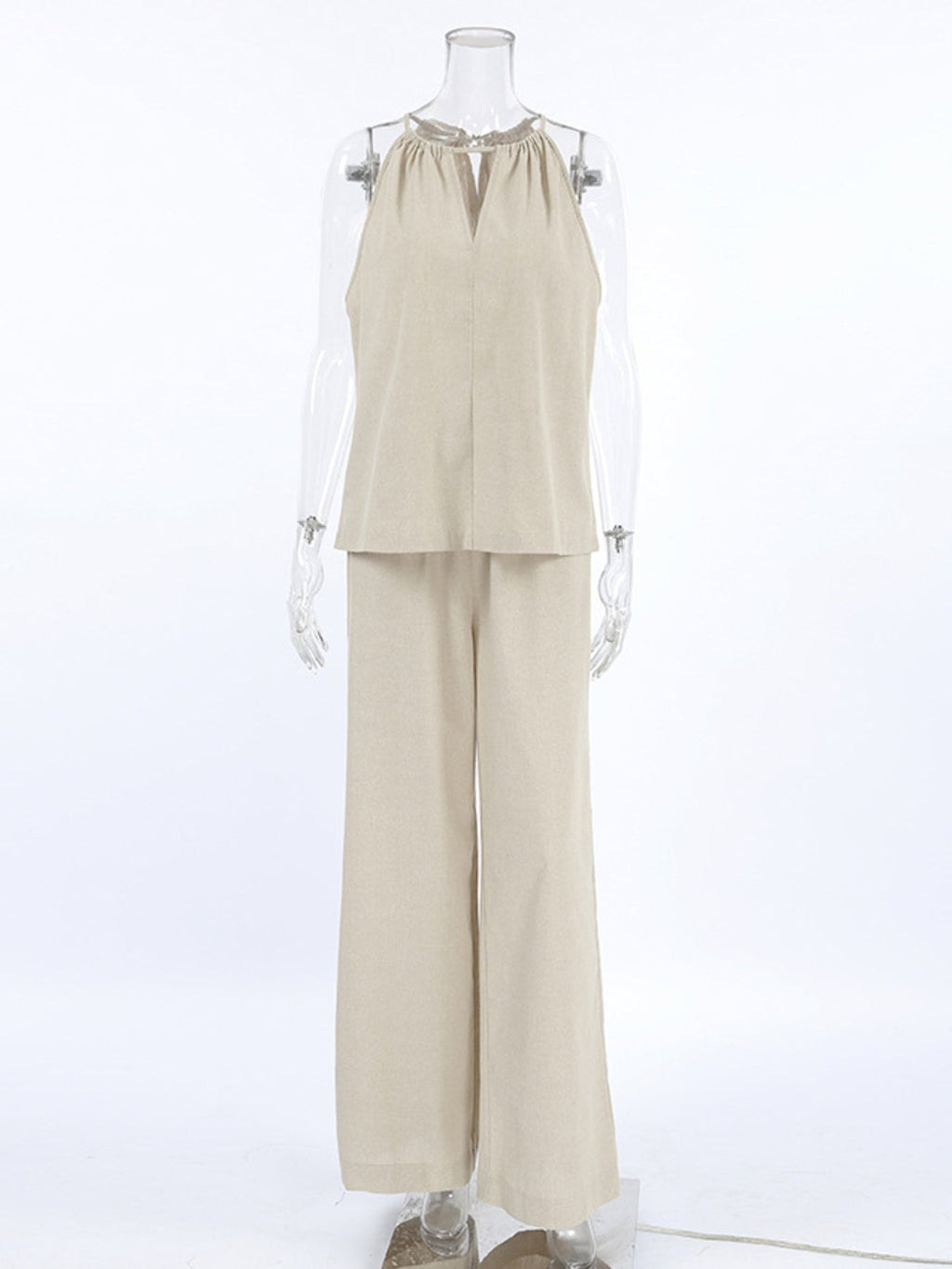 Cutout Tank and Wide Leg Pants Set