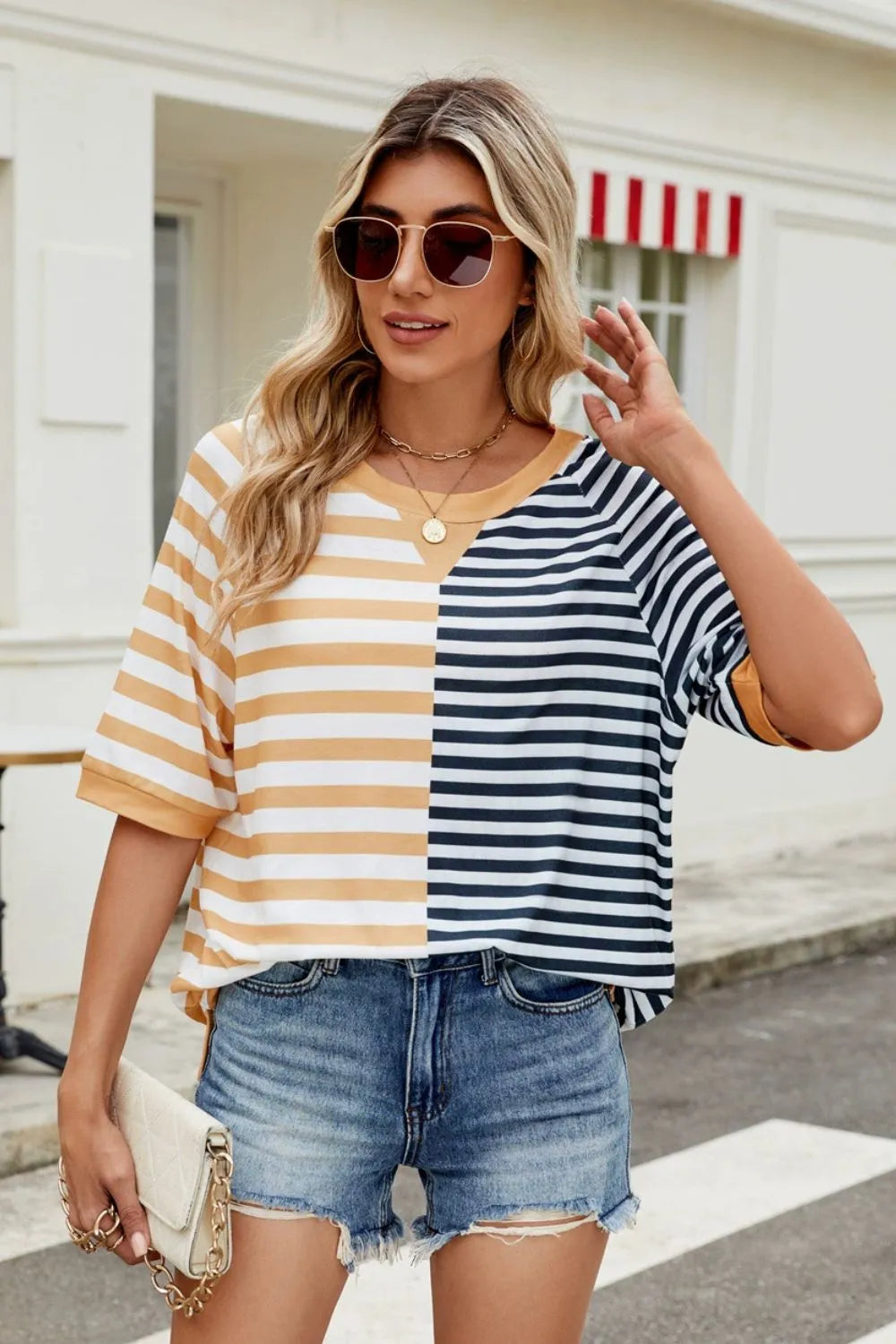 Striped Round Neck Half Sleeve T-Shirt