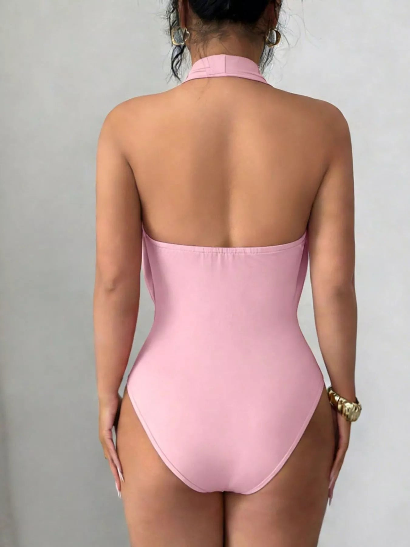 Halter Neck Ruched Ring Detail Bodysuit