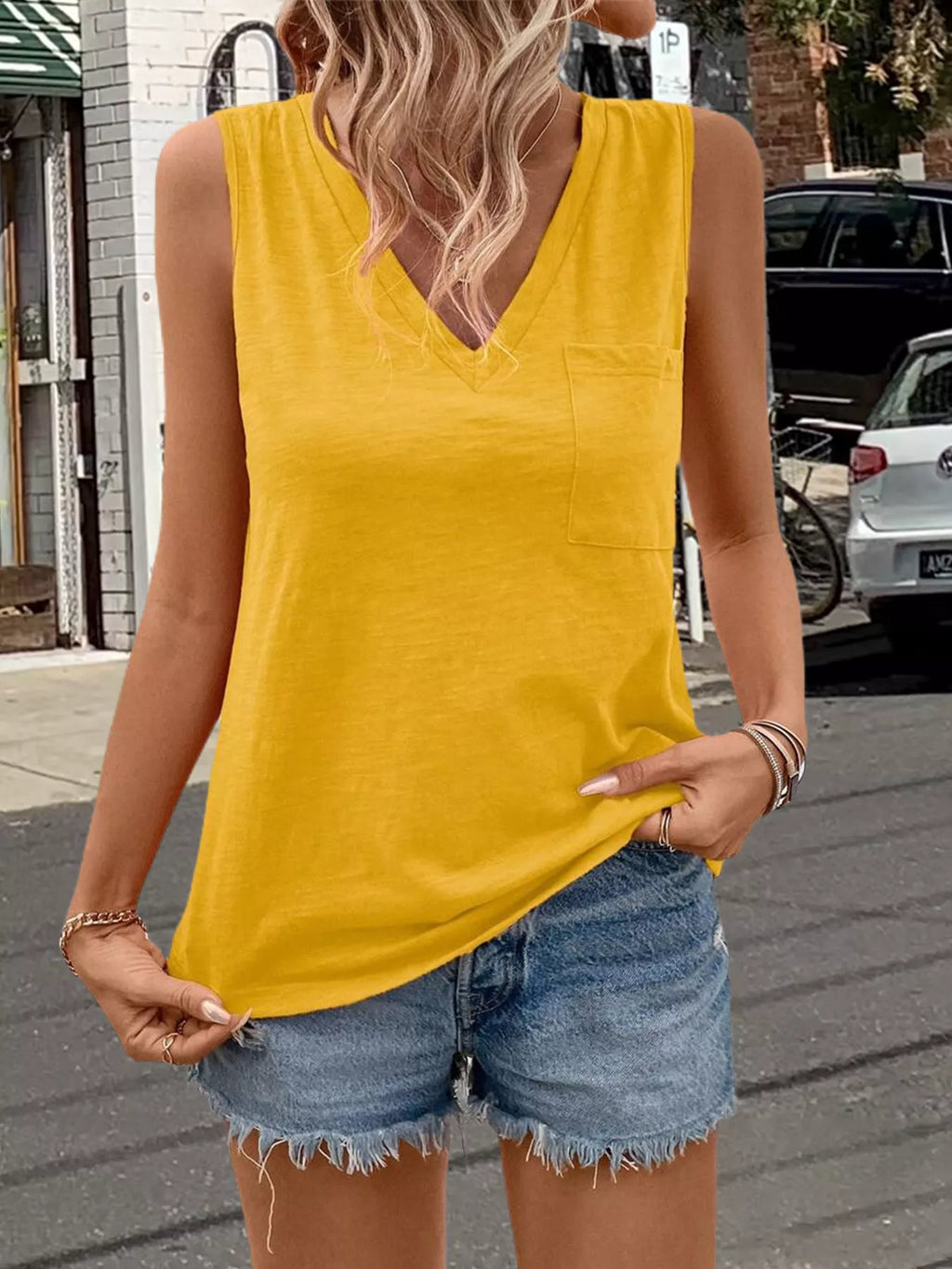 Casual V-Neck Pocket Tank