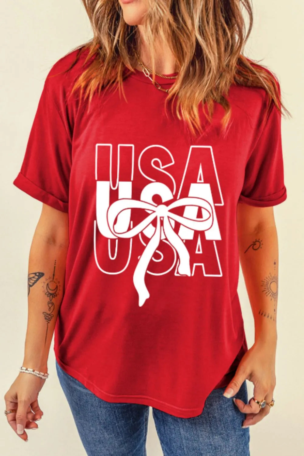Patriotic USA Bow Graphic T-Shirt