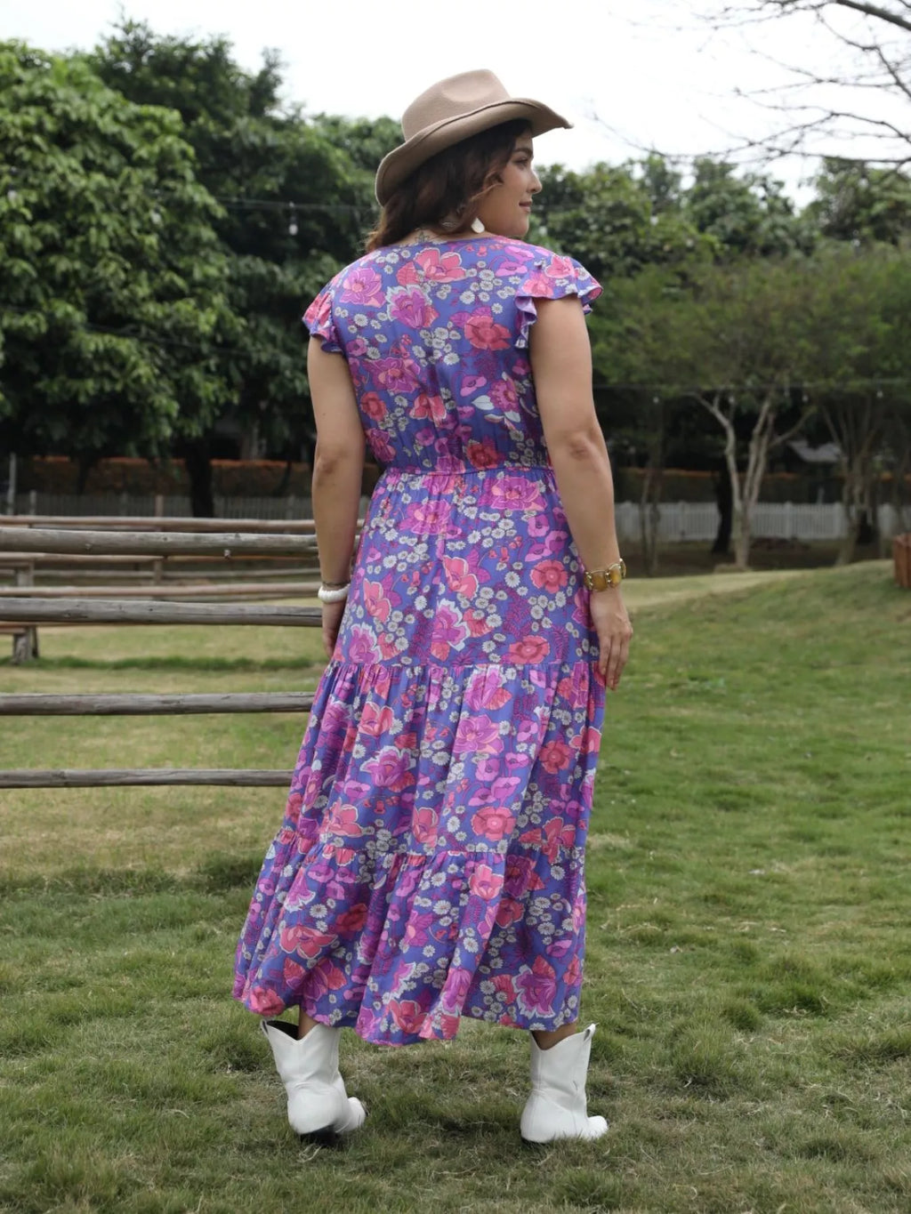 Plus Size Floral Print Tiered Maxi Dress