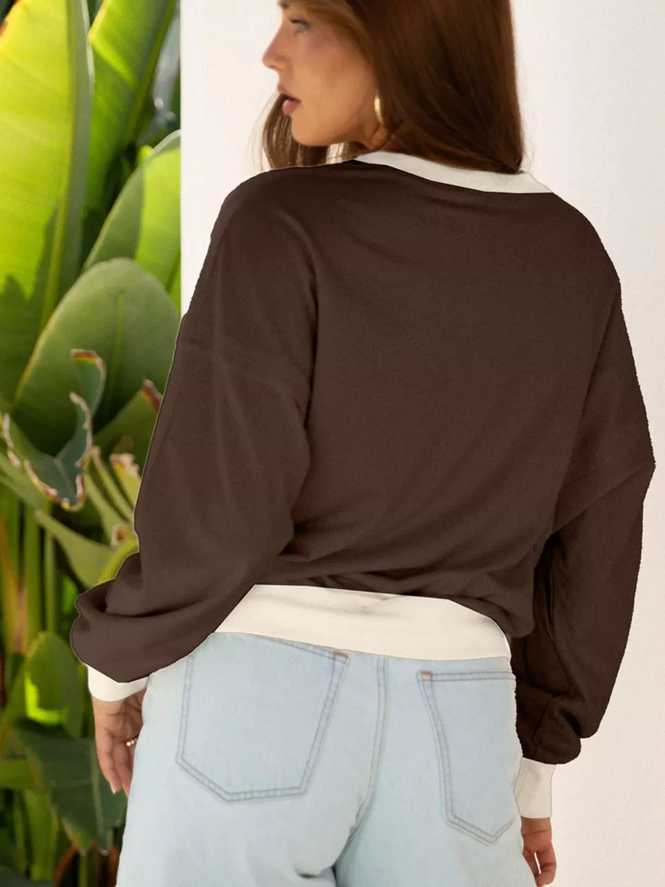 Raw Edge Flower Patch Drop Shoulder Casual Top
