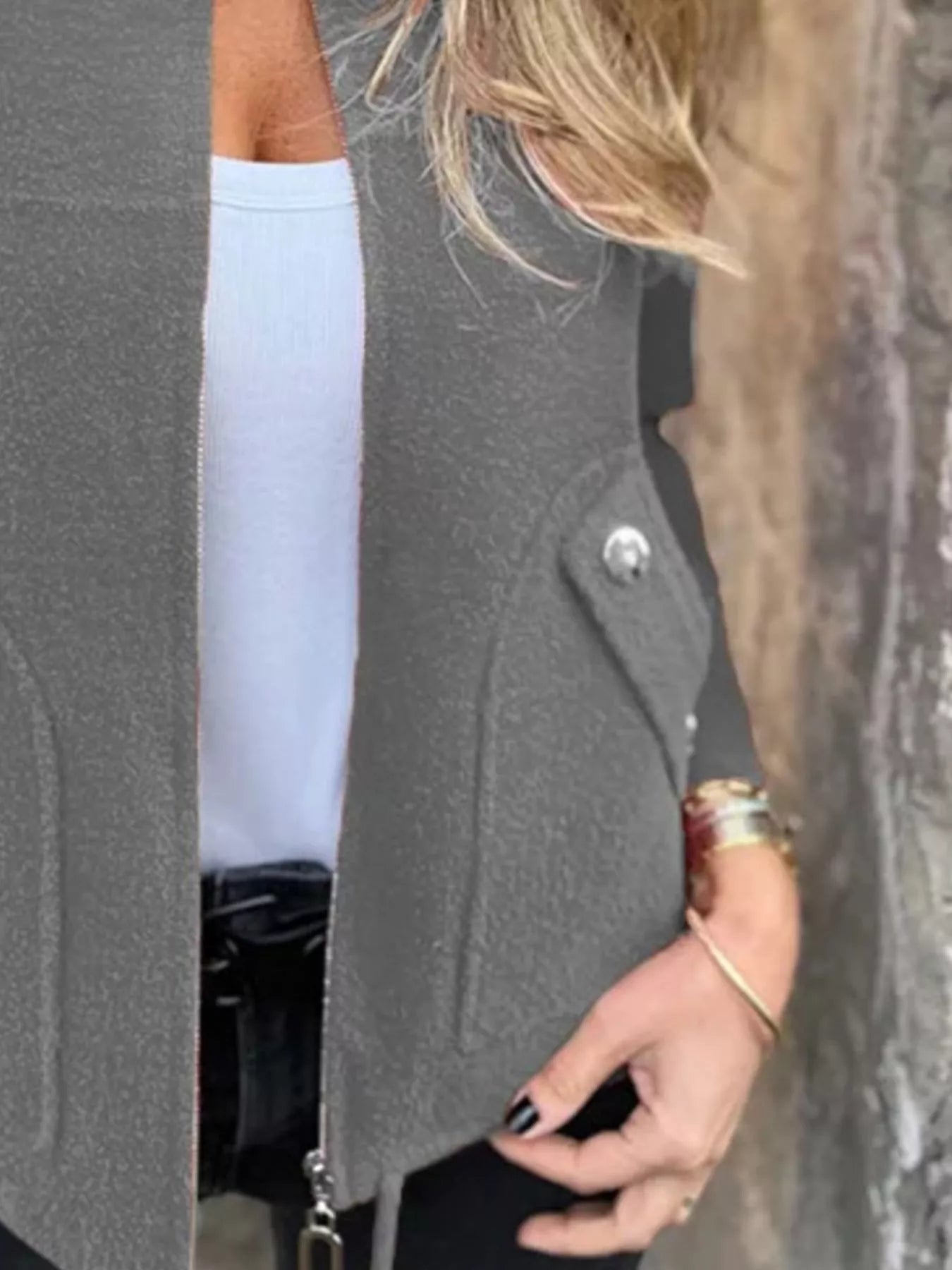 Full Size Textured Knit Zip Up Outerwear Plus Size