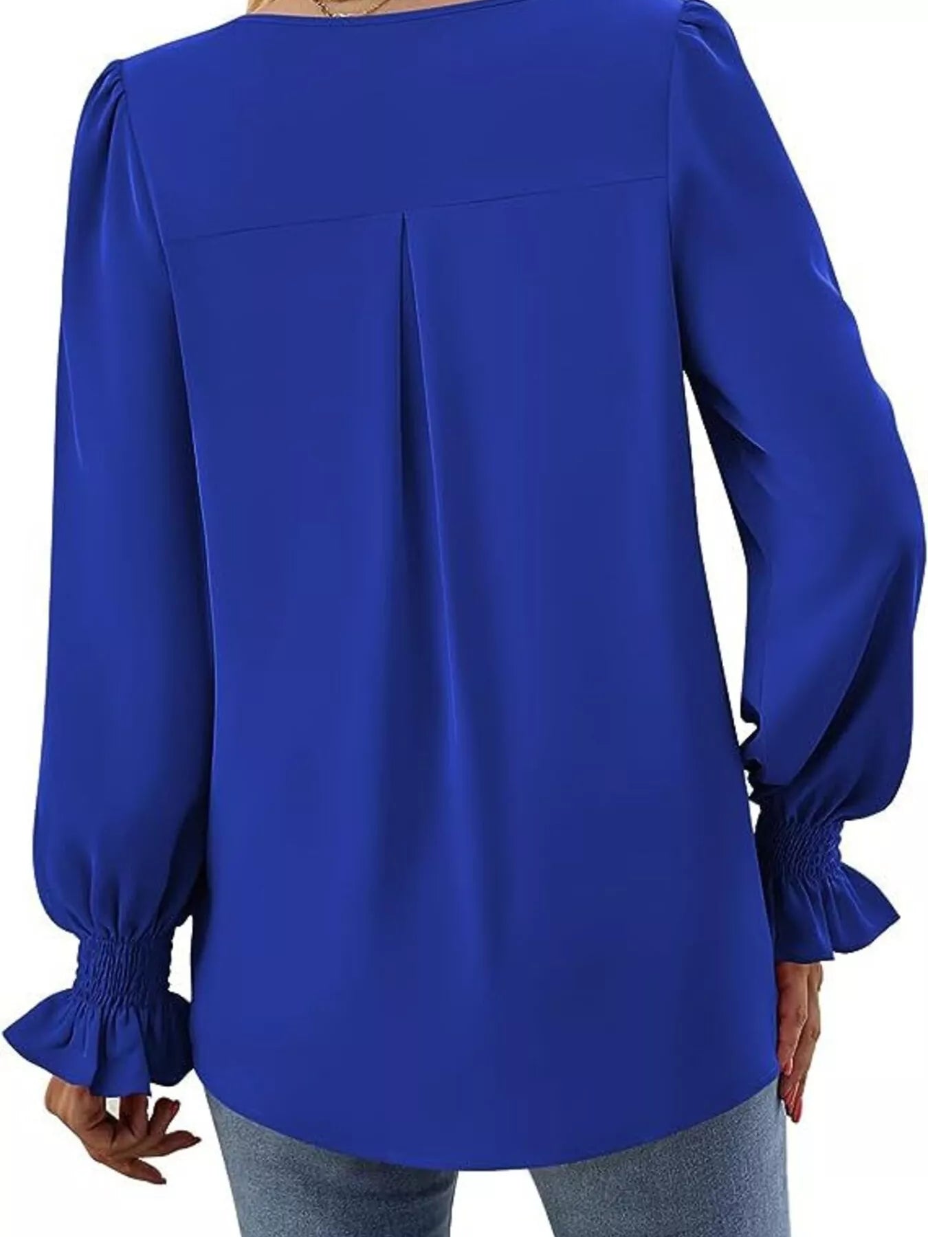 V-Neck Long Sleeve Ruffle Cuff Blouse