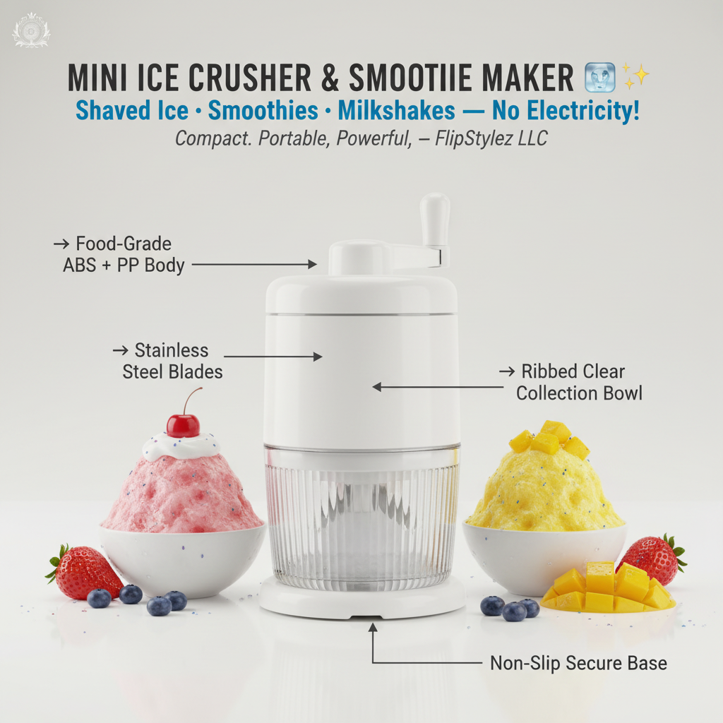 Mini Portable Ice Crusher & Smoothie Maker | Hand Operated Shaved Ice & Milkshake Machine | Household Kitchen Tool for Home & Outdoor