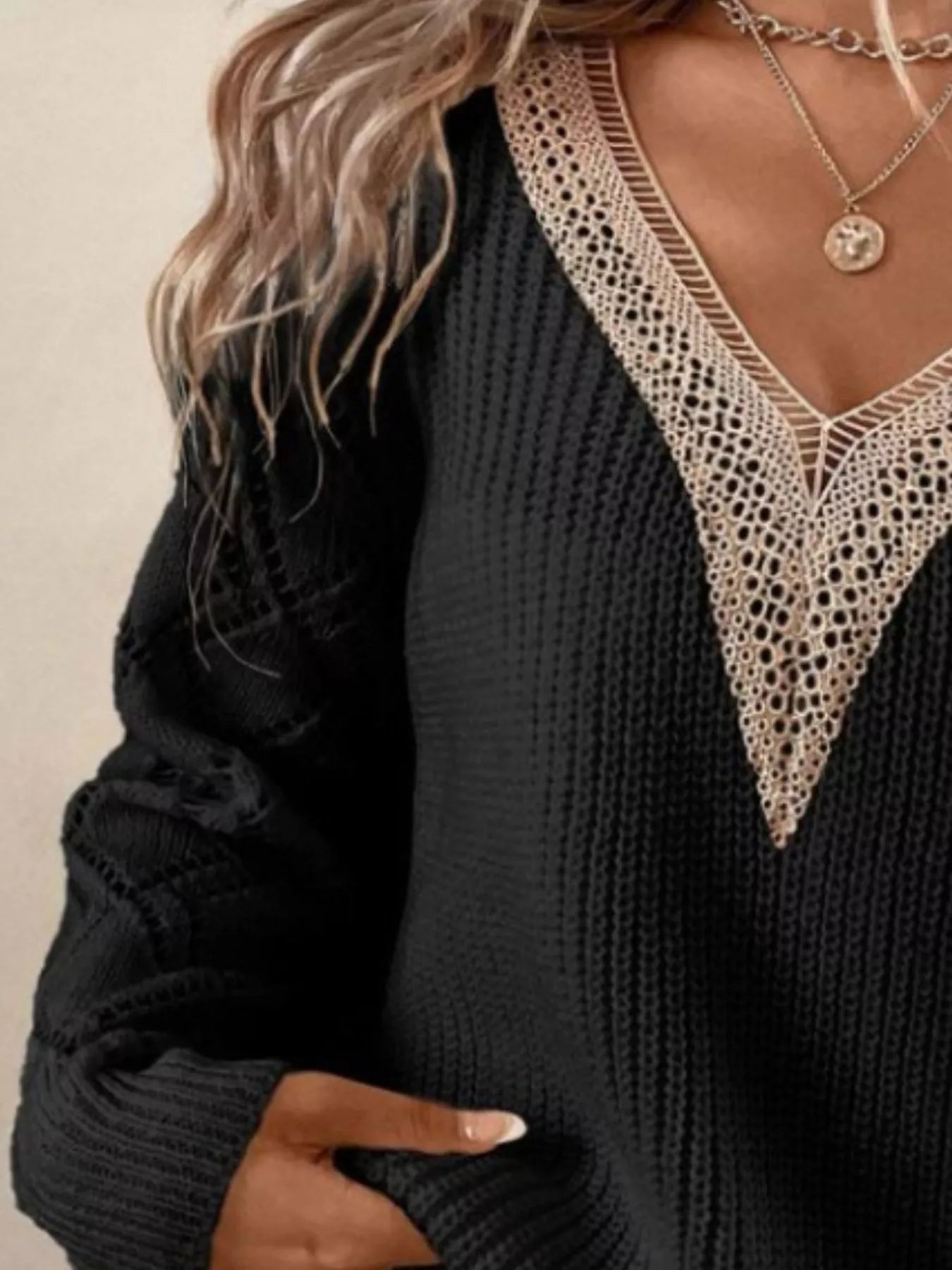V-Neck Openwork Sweater