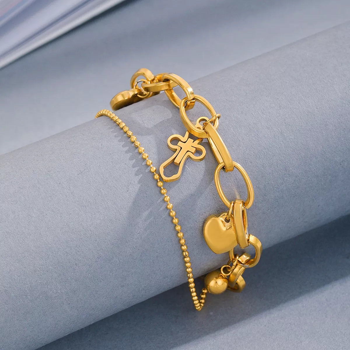 Cross and Heart Charm Bracelet