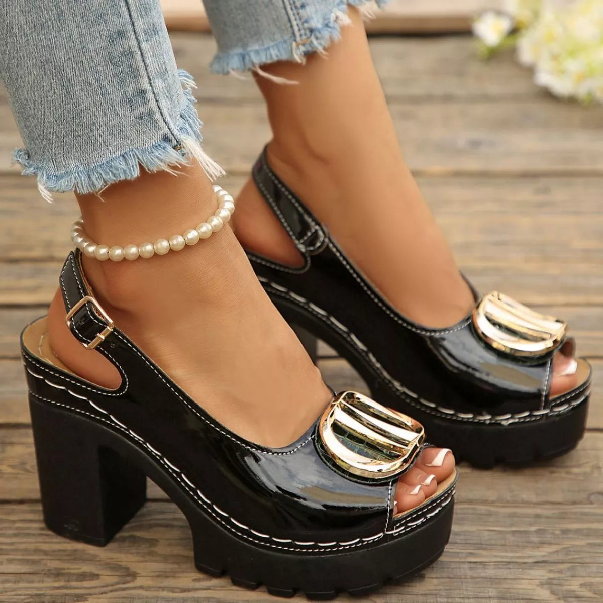 Peep Toe Block Heels Sandals