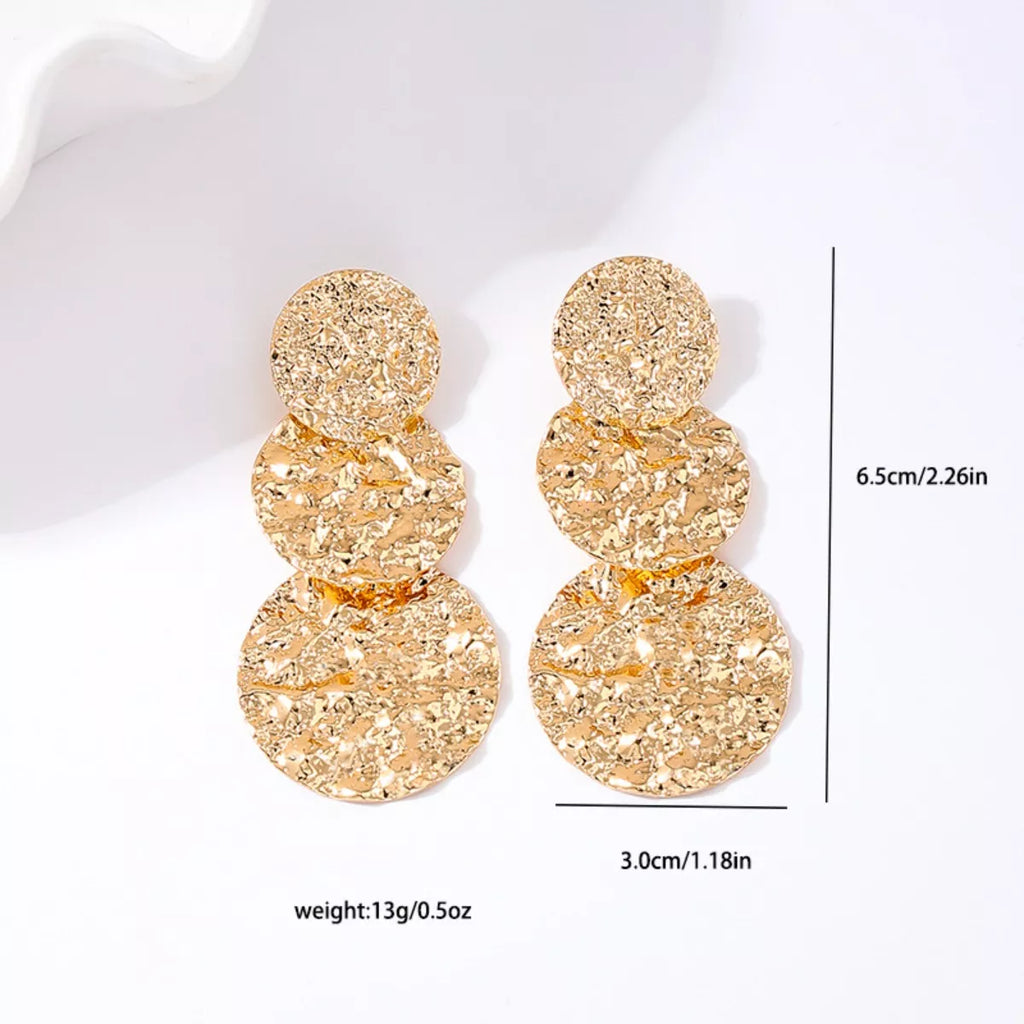 18K Gold-Plated Round Layered Textured Earrings