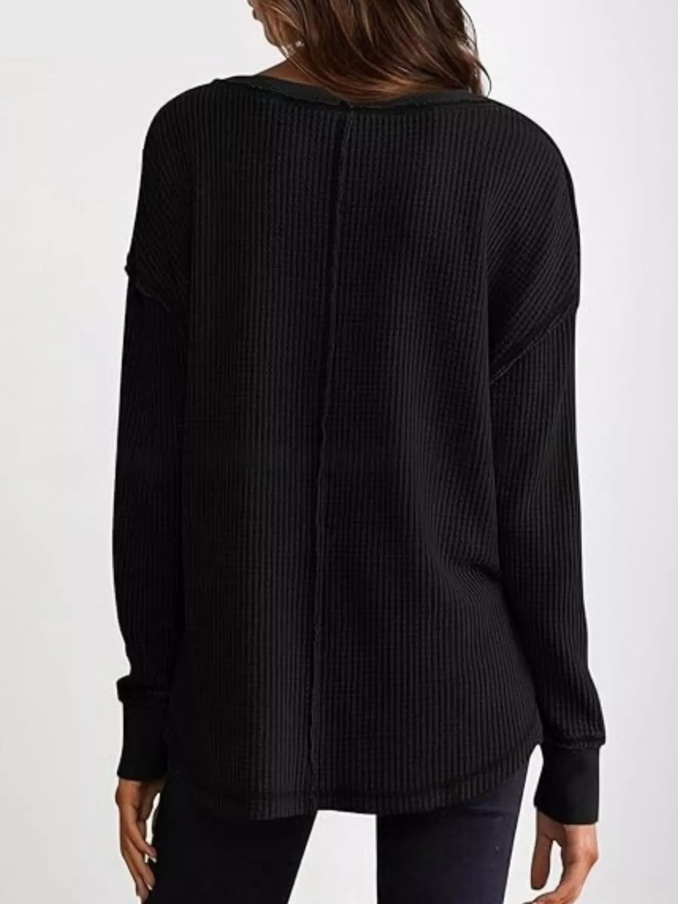 Slit Notched Long Sleeve T-Shirt