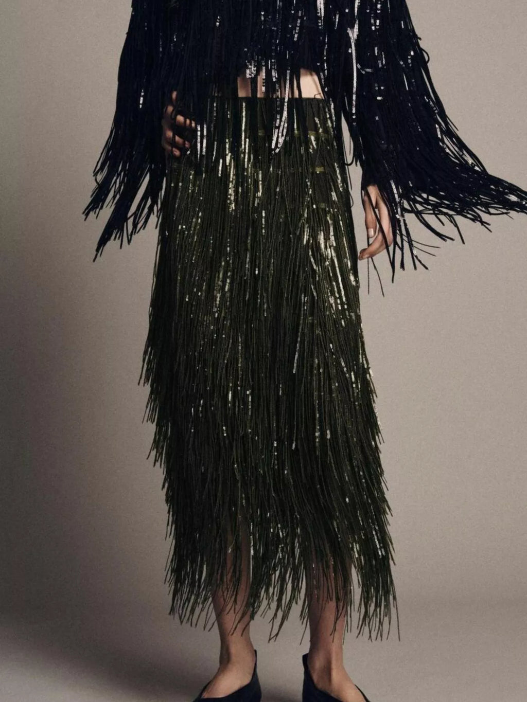 Fringe Long Sleeve Shirt & Skirt Set
