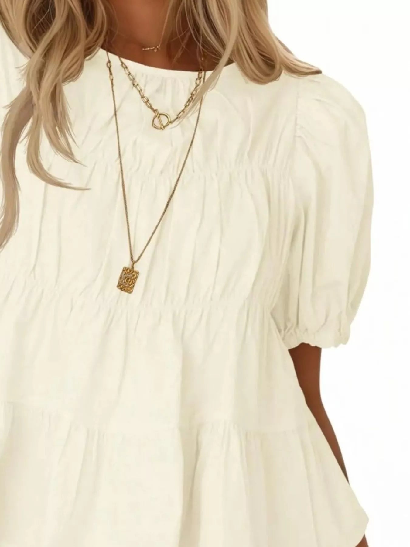 Ruched Tiered Puff Sleeve Blouse