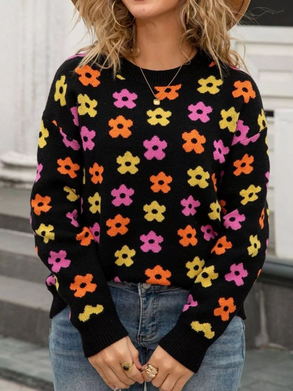 Floral Crew Neck Sweater