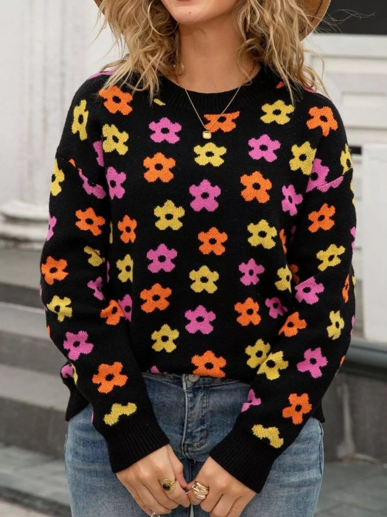Floral Crew Neck Sweater