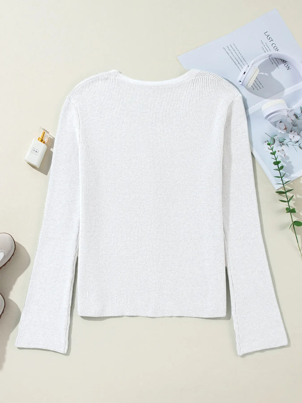 Ribbed Knit Button Front V Neck Cardigan