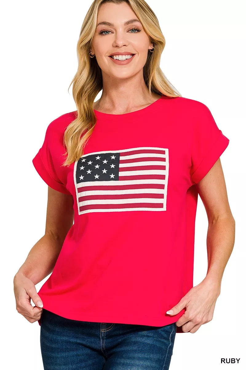 Zenana Full Size US Flag Round Neck Short Sleeve T-Shirt Plus Size