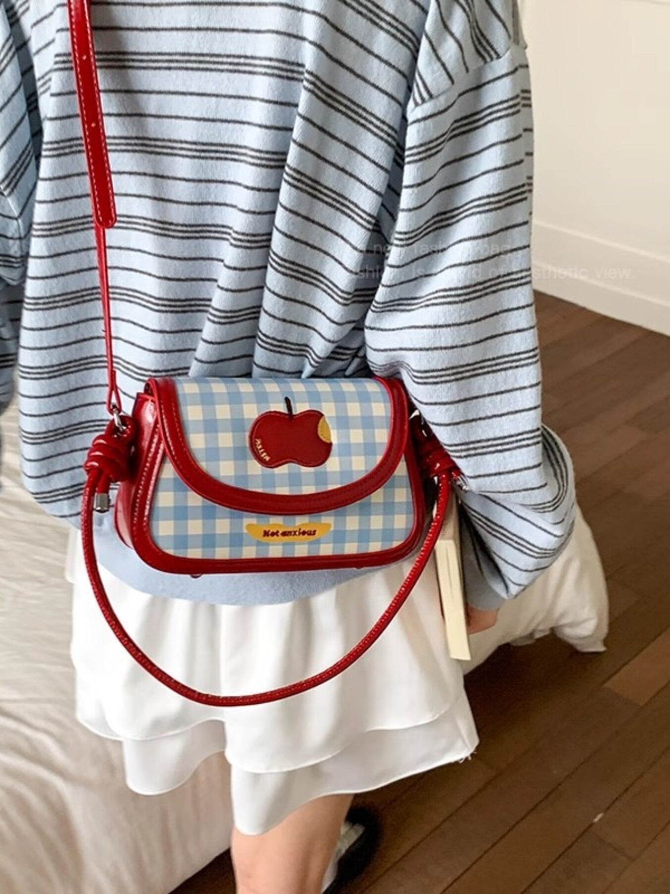 Apple Gingham Pattern Shoulder Bag