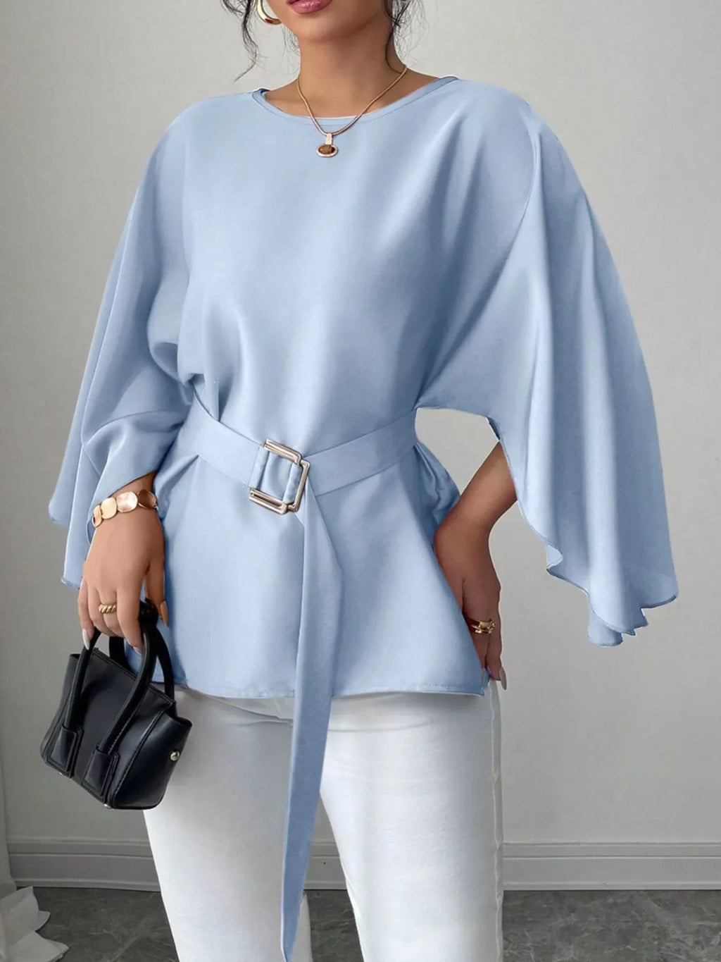 Batwing Sleeve Belted Blouse