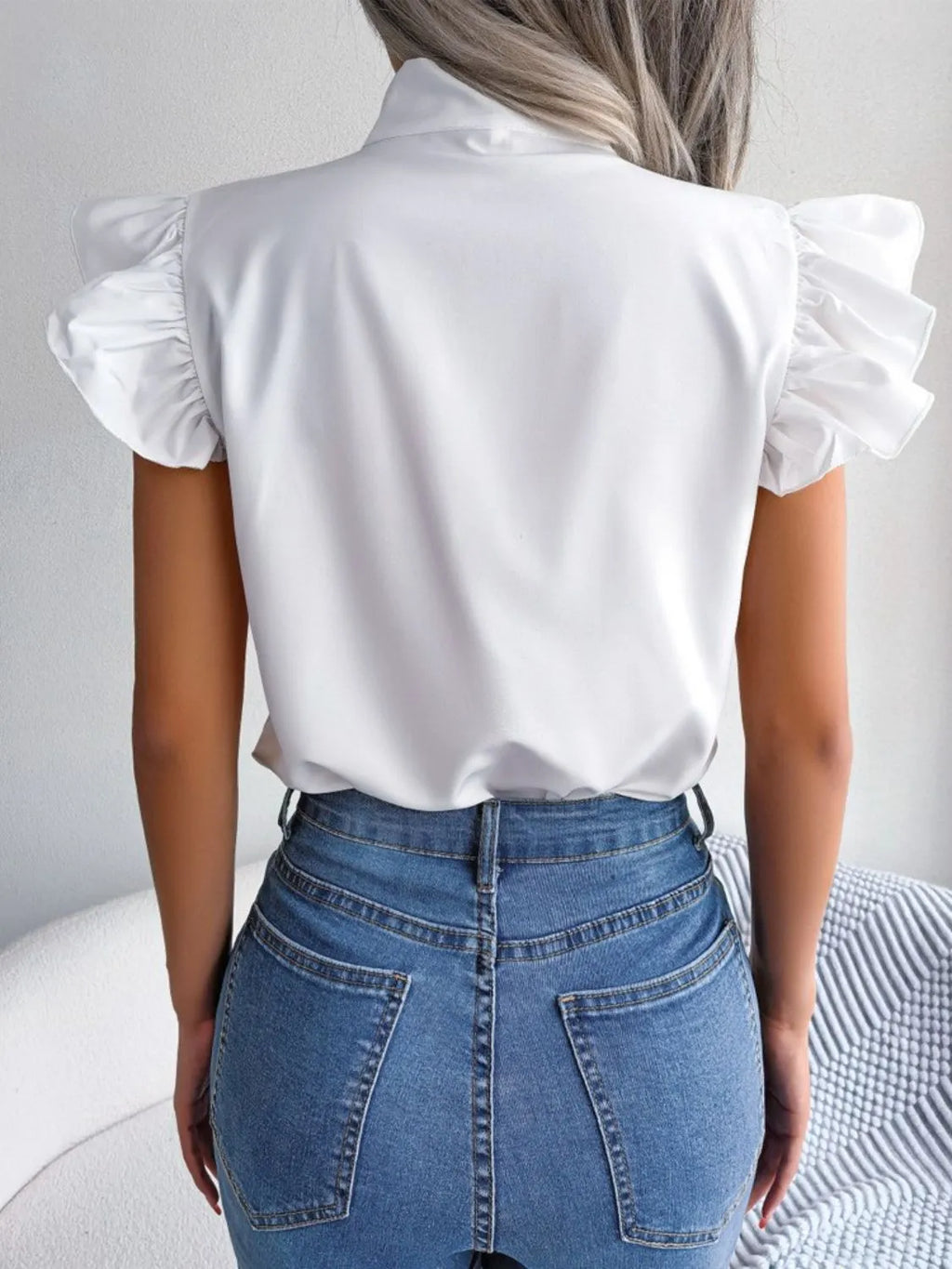 Ruffle Cap Sleeve Bow Tie Blouse