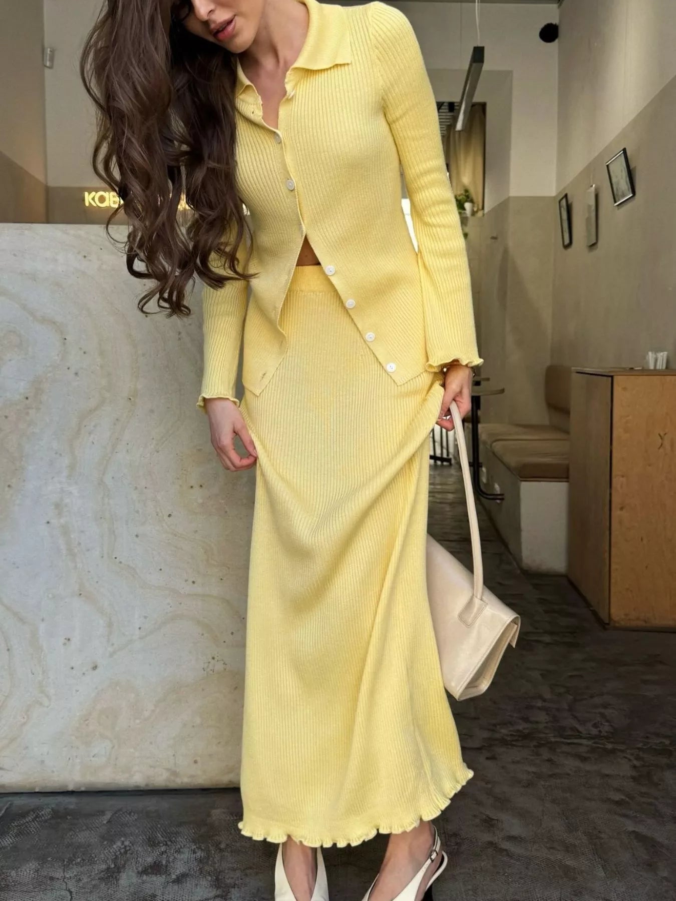 Button Up Knitted Cardigan and Skirt Set