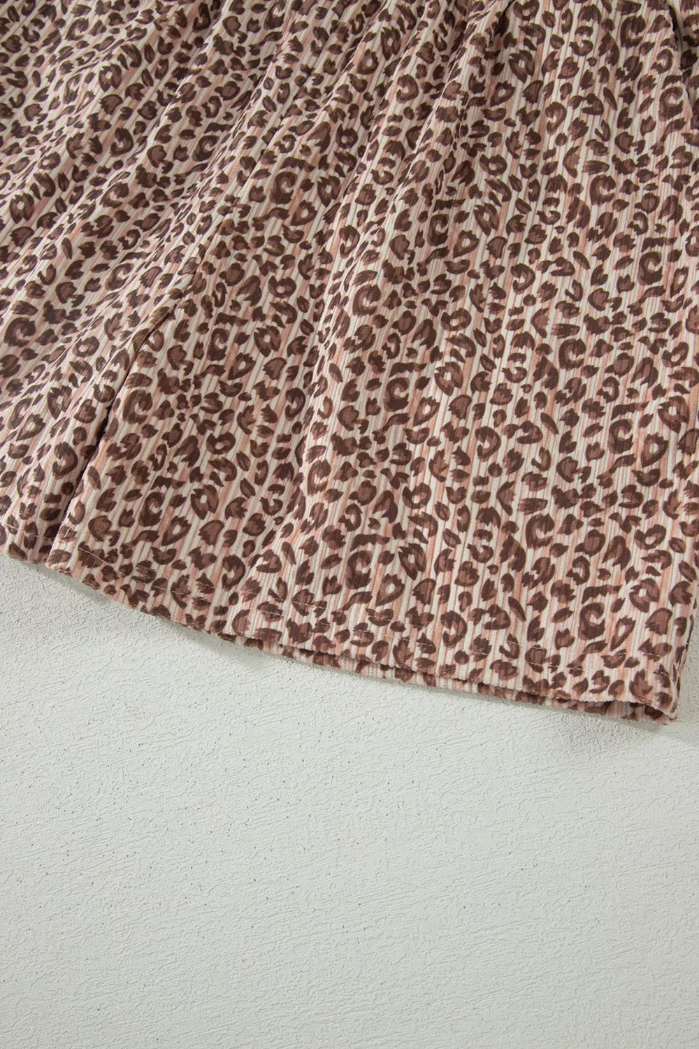 Leopard Print Ribbed Patchwork Half Button Loose Tee Elastic Waist Short 2pcs Set