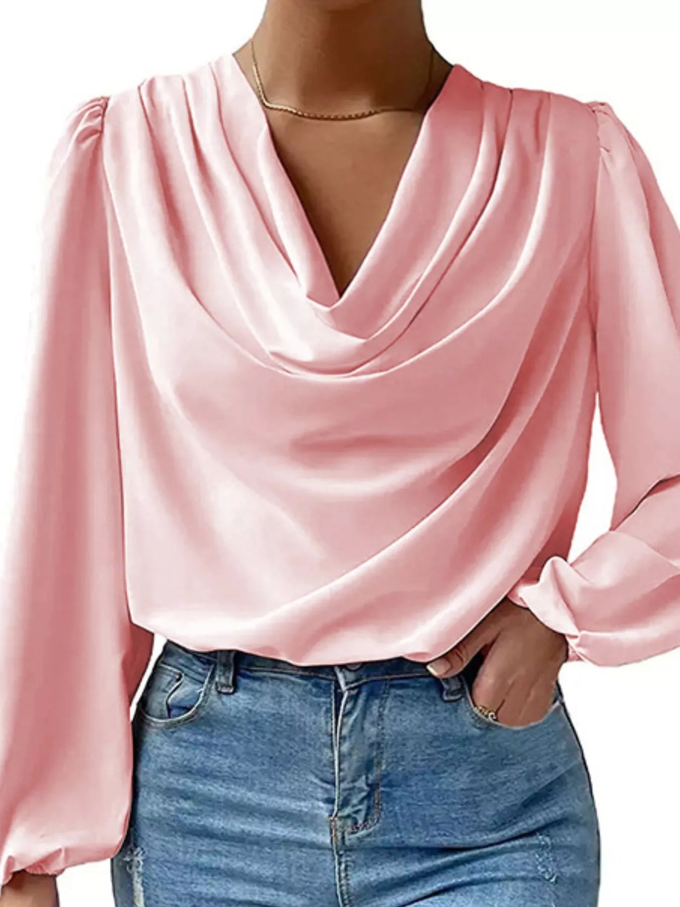 Full Size Cowl Neck Balloon Sleeve Blouse Plus Size