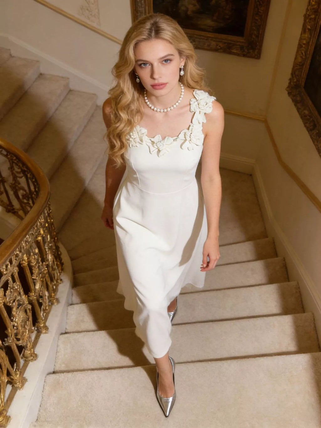 Floral Embellished Sleeveless Midi Dress