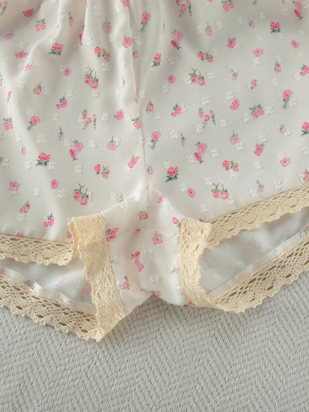 Floral Print Lace Trim Cami and Shorts Set