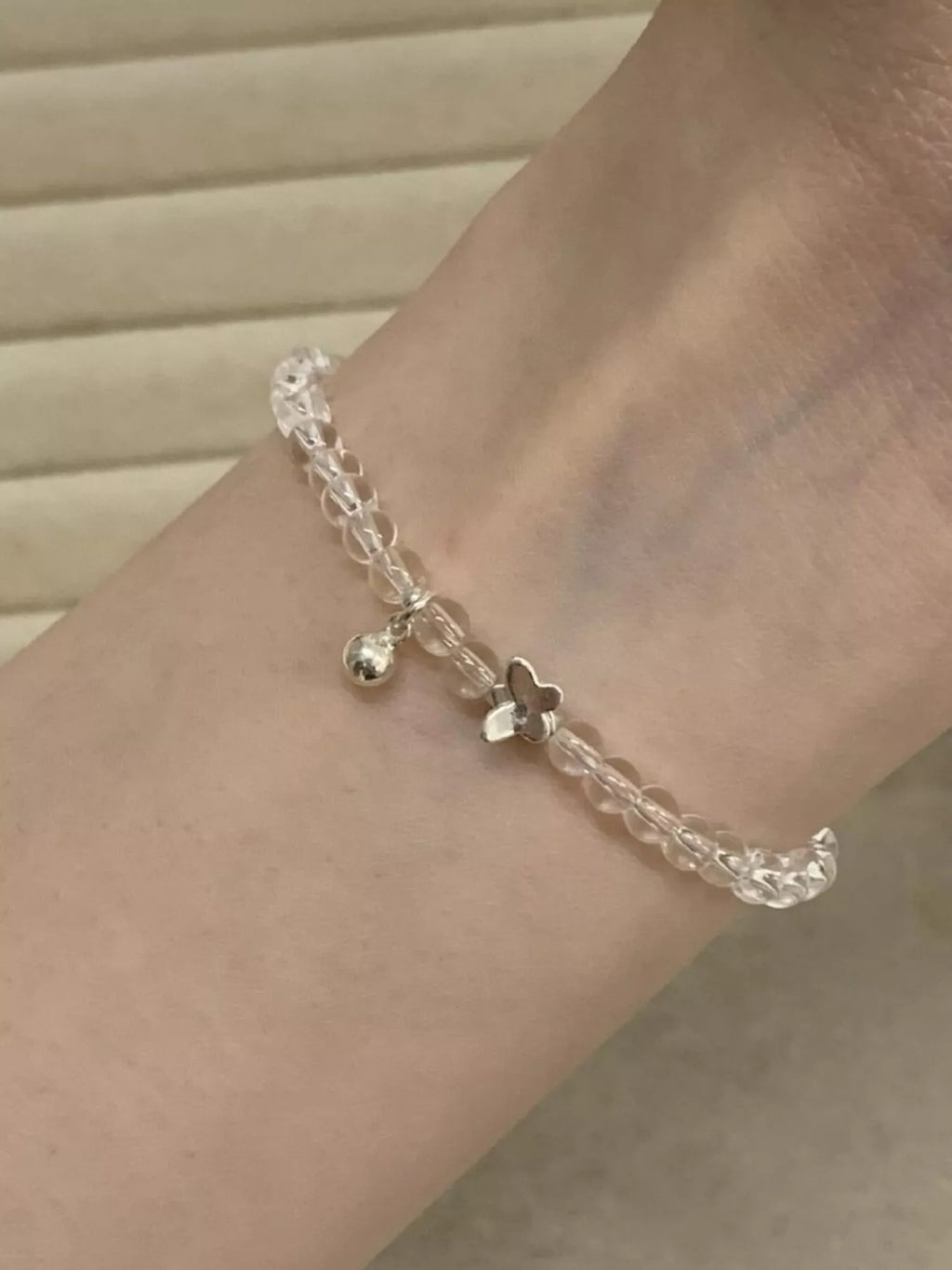 Crystal Beaded Bracelet with Butterfly Charm