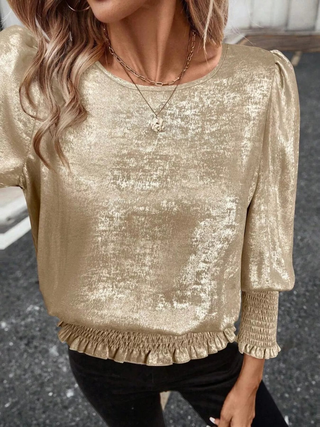 Smocked Round Neck Blouse