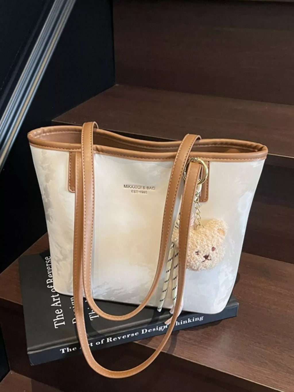 Tote Shoulder Bag with Bear Charm