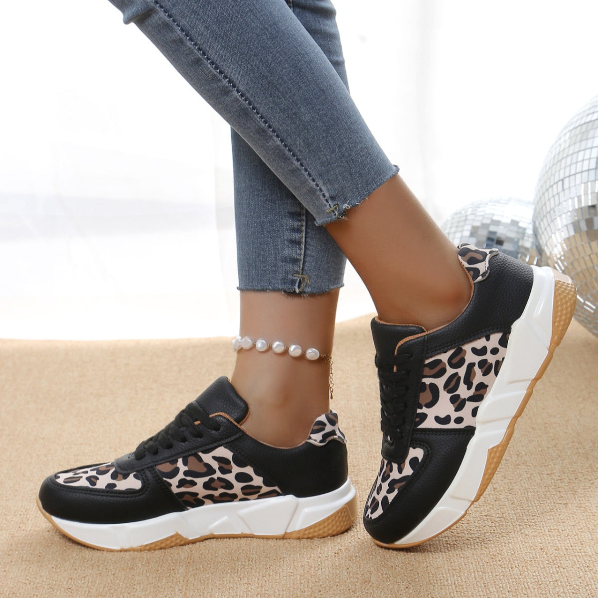 Leopard Lace Up Sneakers