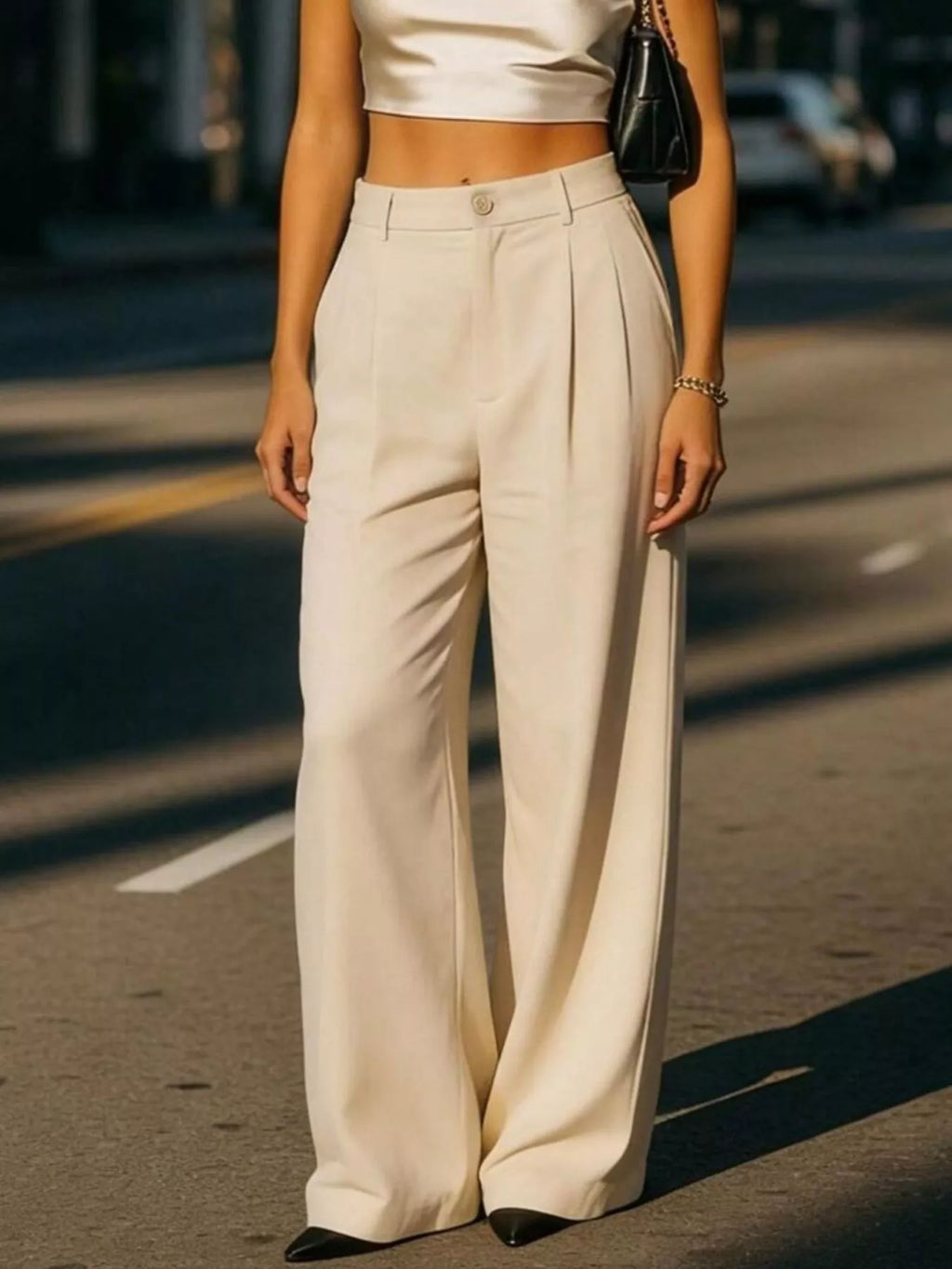 High-Waisted Wide-Leg Pleated Pants