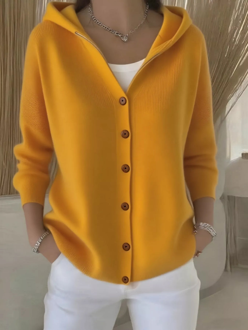 Full Size Hooded Button-Down Knit Cardigan Plus Size