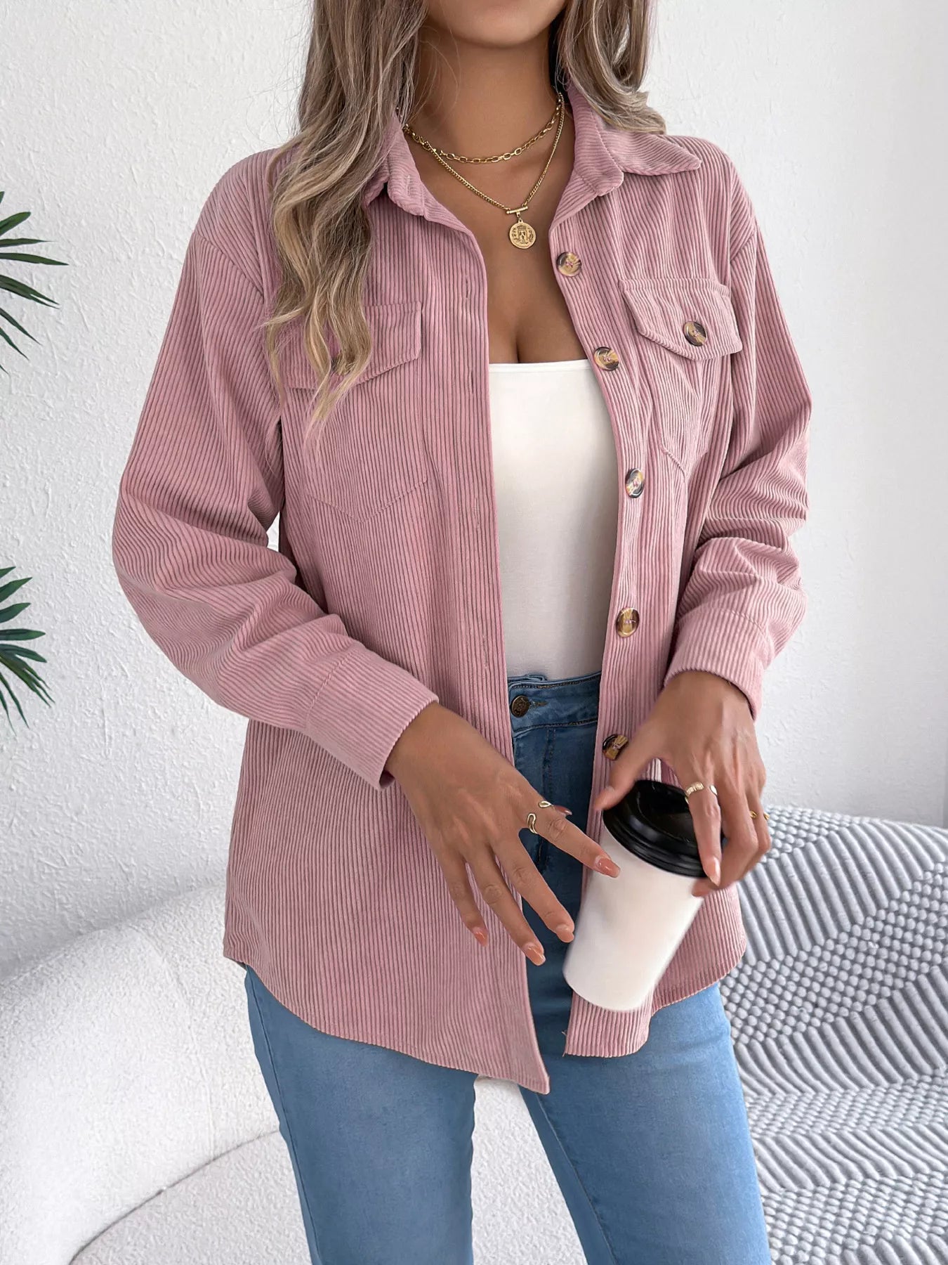 Casual Corduroy Button-Up Shacket